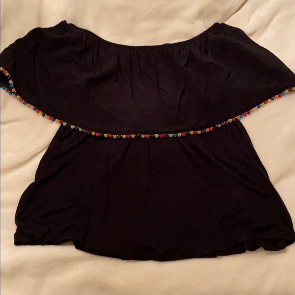 Off the shoulder black Pom Pom